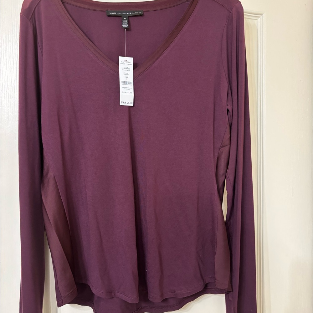 White House Black Market V-Neck Long Sleeve Top - Cabernet